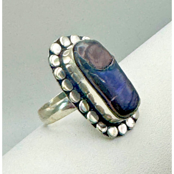 Beautiful Paua Shell Ring .925 Stone Sz 6 - 6.33 Grams - Beautiful Piece 3/4" - Picture 3 of 3